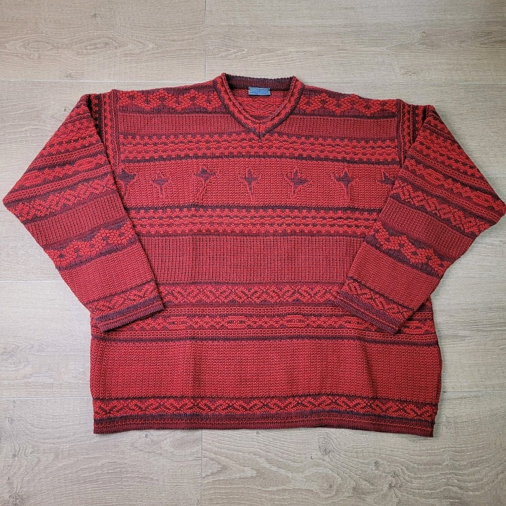 Kenzo Homme‎ Sweater Vintage Virgin Wool Fair Isle XXL Red Mens